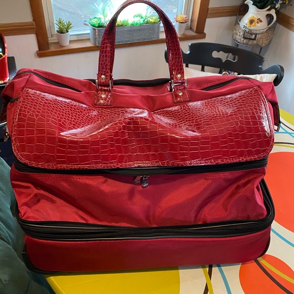 Joy Mangano Bags Joy Mangano Red Croco Embossed Expandable Rolling